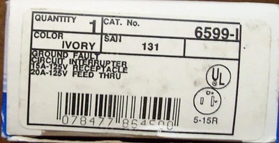 3-Leviton 6599-I GFI Ground Fault Circuit Interrupter Receptacle IVORY-NEW 1 20A - Image 1 of 4