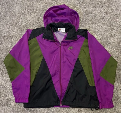 Chaqueta cortavientos vintage Nike con capucha verde rosa negra muy única Foto 1 de 3