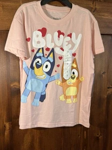 Bluey NWT Girls Medium (8) Pink Tee With Hearts - Picture 1 of 5