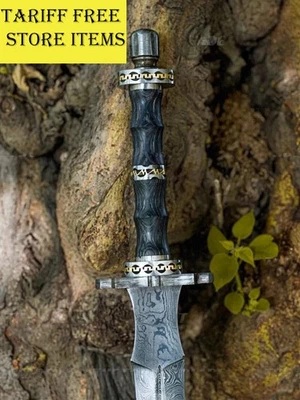 Espada vikinga de doble filo de acero Damasco forjada a mano, lista para la batalla con funda Foto 1 de 4
