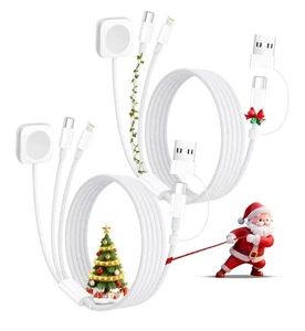 2pack 3 in 2 Multi Charging Cable Apple Watch iPhone 17-11 iPad AirPods 4FT Nylo - Picture 1 of 5