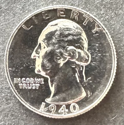 Lightly Toned 1940 Proof Washington Silver Quarter    Free US Shipping - Image 1 of 2