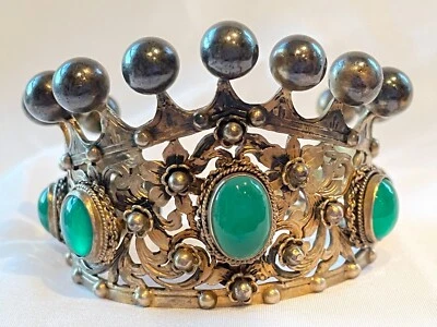 PULSERA DE PUÑO DE CORONA DE CRISOPRASA DE PLATA PERUZZI FIRMADA VINTAGE 800 Foto 1 de 4