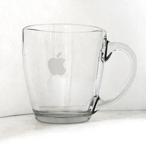 Rare Vintage Apple Computer Mac Logo Clear Etched Glass Coffee Cup Mug • Libbey - Picture 1 of 11