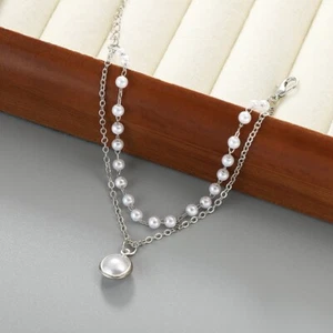 Rhinestone Pearl Charm Bracelet Chain Women Girls Fashion Jewellery UK NEW - Picture 1 of 23