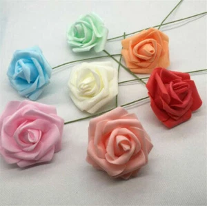 50 Heads Artificial Flower With Stem PE Foam Rose Wedding Bouquet Party Decor - Picture 1 of 26