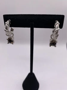 JUDITH RIPKA STERLING SILVER Hoop earrings & Smoky Quartz EARRING CHARMS - Picture 1 of 5