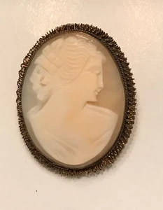 Antique Carved Shell Cameo Brooch Pendant - Picture 1 of 7