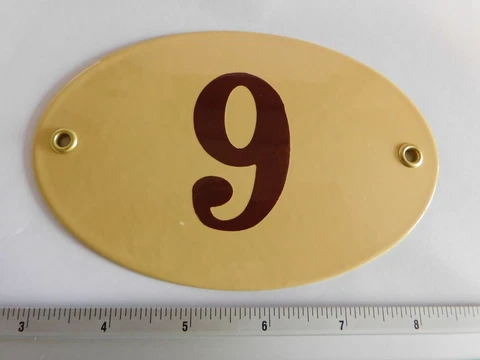 Art Deco - Enamel Porcelain Oval Metal House Door Number Street Sign Plaque 9 Cover