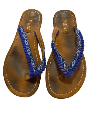 Mad Love Argyle Diamond Flip Flops Sandals Coastal Summer Beach Indie Boho Bohem - Image 1 of 4