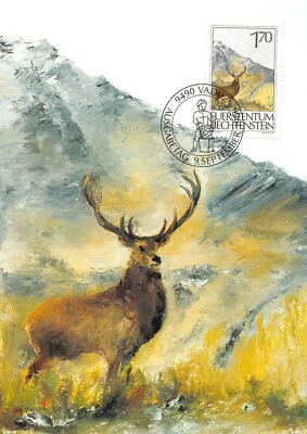 Card Maximum FDC Liechtenstein Hunting 1986 September Mk 68 n1 - Image 1 of 2