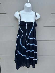 Planet Blue I Can 2 Tank Empire Waist Dress Blue Tie Dye Leather Straps Med Y2K - Picture 1 of 12