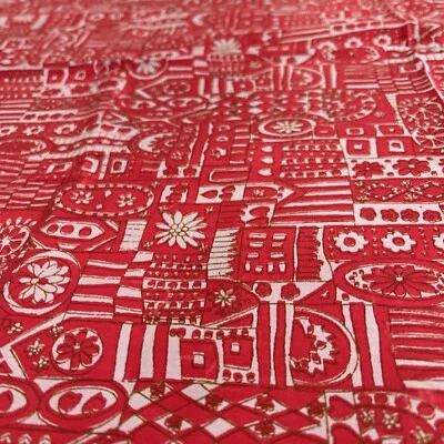 Silk Fabric Material 100% Silk Airy Blue Red Flower Modern 3 3/4 Yard - Image 1 of 4