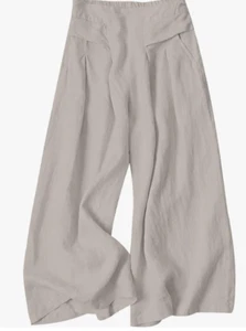 Gihuo Women' s Culottes Linen Blend Wide Leg Pants Elastic Waist Palazzo Tan - L - Picture 1 of 5
