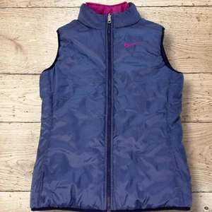 Nike Girls Quilted Puffer Reversible Vest - Size Large (12-14) - Navy & Pink - Picture 1 of 9