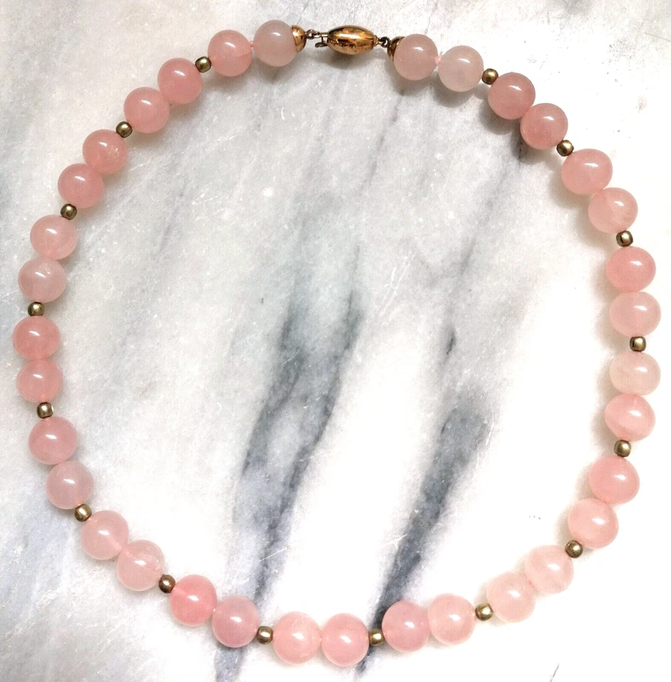 IMPORTANTE COLLANA REGOLARE GIROCOLLO DI QUARZO ROSA CHIUSURA ARGENTO. - Immagine 1 di 4