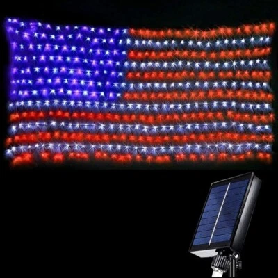 Solar American Flag Lights Outdoor 420 LEDs American Flag Net Lights 6.5ft x 3.3 - Image 1 of 4