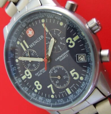 WENGER Swiss Army Men COMMANDO CHRONOGRAPH~SAK Design~Cobalt BLUE Dl~SS Bracelet - Image 1 of 4