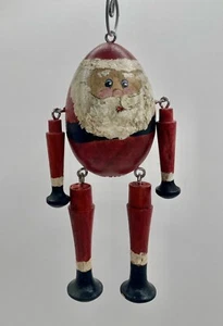 Hand Painted Santa Wood Egg Shaped Dangling Limbs Shelf Sitter Ornament  5” - Picture 1 of 2