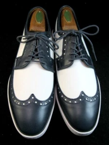 NEW Allen Edmonds Wingtip Leather Dress Sneakers 9 D Navy/White SAMPLE (375N) - Picture 1 of 10