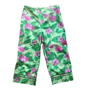 Lilly Pulitzer Wide Leg Ankle Pants Girls Size 14 Mandevilla Green Pink Floral - Picture 1 of 5