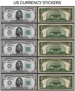 $5 Five Dollar 1934 Federal Reserve Note Green (US CURRENCY STICKERS) (Lot OF 5) - Picture 1 of 6