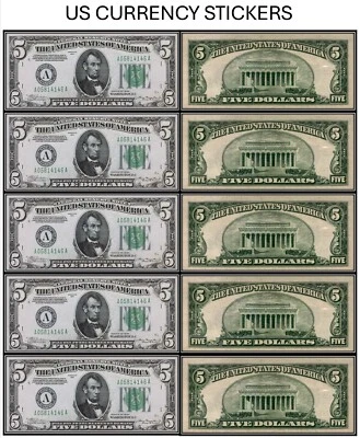 $5 Five Dollar 1934 Federal Reserve Note Green (US CURRENCY STICKERS) (Lot OF 5) - Image 1 of 4