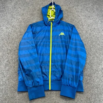 Kappa Jacket Mens L Blue Windbreaker Polyester Drawstring Soccer Training Stripe - Image 1 of 4