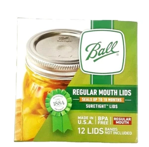 BALL REGULAR MOUTH Mason 1 Box 12 pieces Canning Lids Discs - Picture 1 of 12