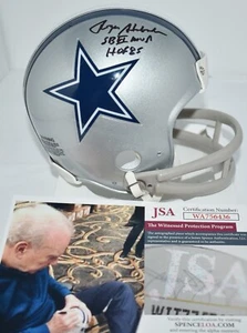 ROGER STAUBACH AUTOGRAPHED 2 BAR VSR4 MINI HELMET DALLAS COWBOYS HOF SB MVP JSA - Picture 1 of 7