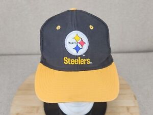 Vintage Logo 7 Pittsburgh Steelers Snapback Hat Cap Black Gold NFL Embroidered
