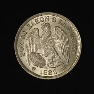 1882 Chile Silver Un Peso UNC- Free Shipping USA - Picture 1 of 3