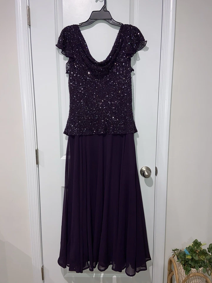 Vestido de noche vintage JKara New York púrpura con cuentas lentejuelas talla 14 Foto 1 de 4