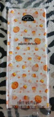5 Lot Tissue Paper HALLOWEEN PUMPKINS & CORN - 5 Sheets Ea per Pack 18 Sq Ft New - Image 1 of 4