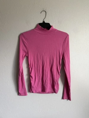 Blusa para mujer J.Crew rosa acanalada manga larga acanalada lateral cuello alto M Foto 1 de 4