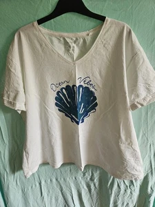 Damen Pyjama Oberteil Esmara Gr. 52/54 weiß mit Aufdruck maritim - Bild 1 von 3