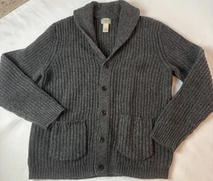 LL Bean Clásico Trapo Lana Cárdigan Suéter Lana de Cordero Chal Cuello Gris Hombres Grande - Imagen 1 de 5