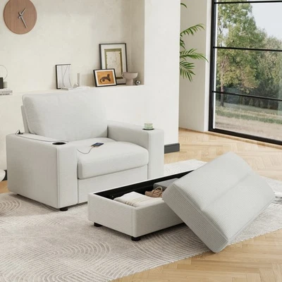 Chaise Lounge de 42,8" de gran tamaño con sofá otomano de pana de almacenamiento con portavasos Foto 1 de 4