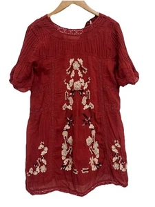 Free People Perfectly Victorian Peasant Dress Medium Brick Red Boho Embroidered - Picture 1 of 14