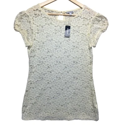 Express Lace Sheer Short Sleeve Keyhole Back Top Blouse M NWT Cottage Boho - Image 1 of 4