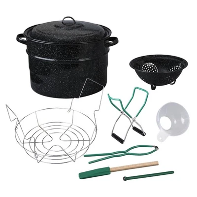 9 Piece Enamelware Water bath Canning Pot with Canning kit, Colander and Rack... - Image 1 of 4