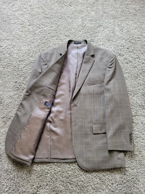 Blazer PRONTO UOMO Platino Para Hombre 42 S Marrón Claro Azul Cuadros 100% Lana Foto 1 de 4