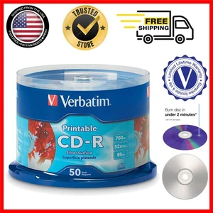 52X Inkjet Printable Silver CD-Rs - 50pk Spindle, 80 Minute Capacity - Picture 1 of 10
