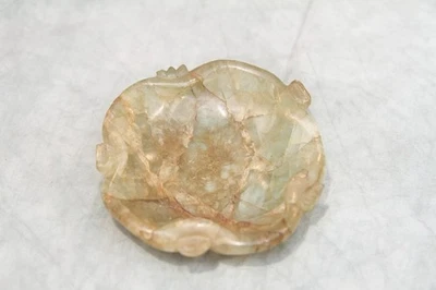 Antigua olla de lavado de cepillo de loto chino de ágata de cuarzo blanco verde tallado vintage Foto 1 de 4