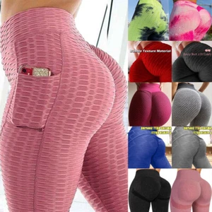 Women's High Waist Yoga Pants Leggings Push Up Ruched Elastic Workout Gym Sports - Picture 1 of 90