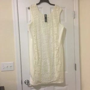 New Size 2X Apt. 9 Bodycon Antique White Lace Type Overlay Midi Plus Size Dress - Picture 1 of 8