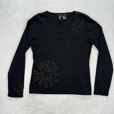 Blusa Michelle Nicole Embellecida Top Manga Larga Tejida Negra Floral Talla L Foto 1 de 4