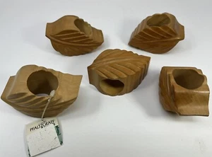 Pfaltzgraff Wooden Leaf Napkin Rings set Of 5 New - Picture 1 of 5
