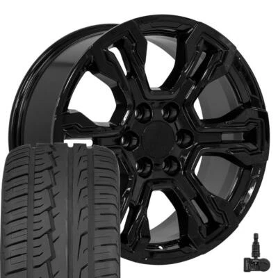 14089 Black 20" Wheels, 275/55r20 Tires & TPMS Set 6x5.5 Fits GMC Chevy Cadillac - Image 1 of 4
