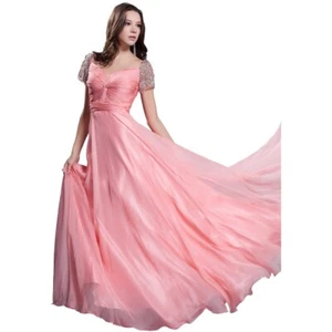 Women's Formal Cap sleeves Rhinestones Sequins beaded Long Evening prom dress - Picture 1 of 7
